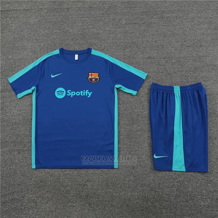 Fato de Treino Barcelona Manga Curta 2023-2024 Azul - Calcas Curta